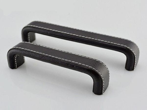 Buy cheap Square Arched Black Leather Furniture Handles Aluminum Cover Leather Pulls Elegant Dresser Knobs from wholesalers