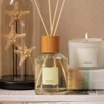 Customized round spiral wood cover glass bottle aromatic reed diffuser