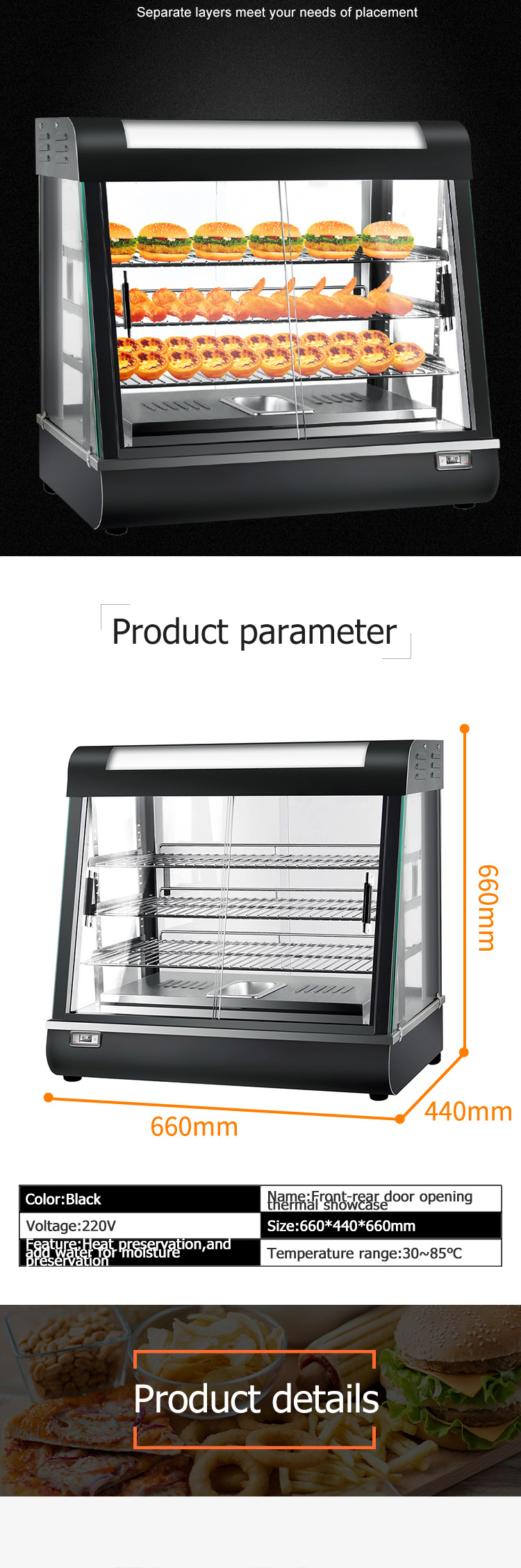 Warmer and Heater Function Electric Display Showcase for Commercial Kitchen Hot Food