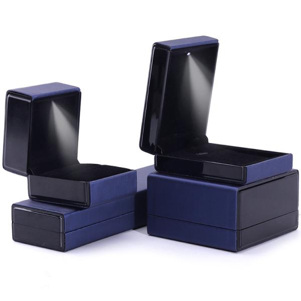 Buy cheap Customer's Logo LED Light Jewelry Box for Bracelet Necklace and Ring in Blue Leather from wholesalers