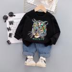 Children'S 110cm 43.3in Spring And Autumn Tiger Print Suit Two Piece Pants Set
