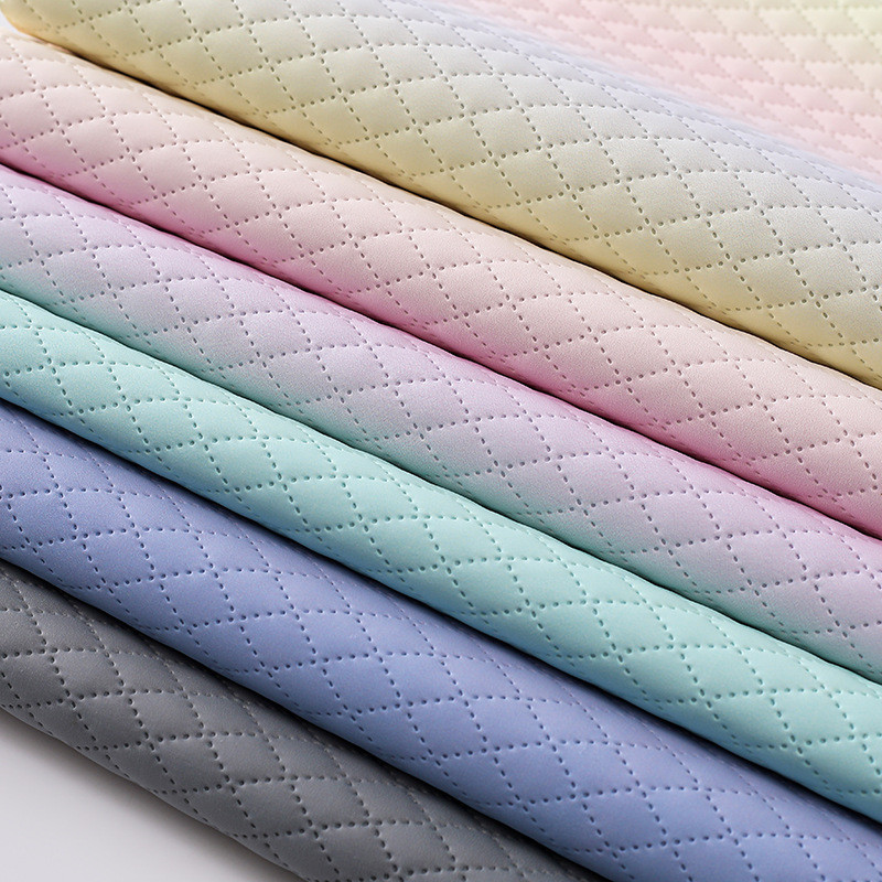 Embossed Handbag PU Leather Fabric Texture Of Gradient Rainbow Diamond Grid