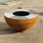 120cm Outdoor Metal Fire Pit Bowl Grill Corten Steel Hemisphere Barbecue
