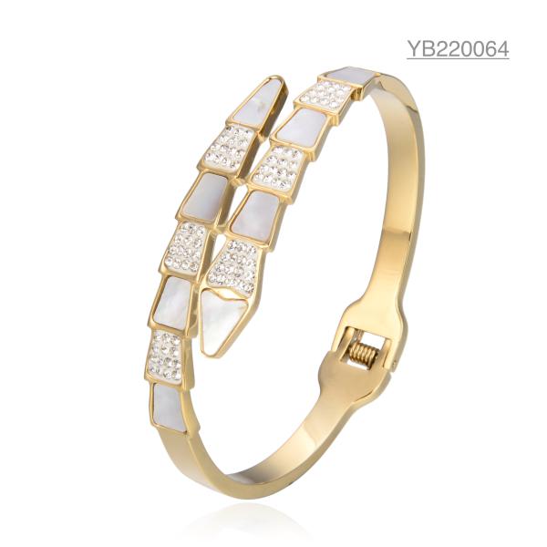 Buy cheap Luxury Brand K Gold Stainless Steel Bangle Open Large Rhinestone Snake Bracelet from wholesalers