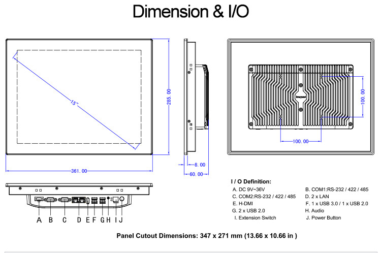 Quad Core J1900 2.0GHz Industrial Touch Panel PC All In One Ip65 Fanless
