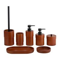 Buy cheap Brown OAK Bathroom Countertop Accessories Set Round Shape Black Pump Soap product