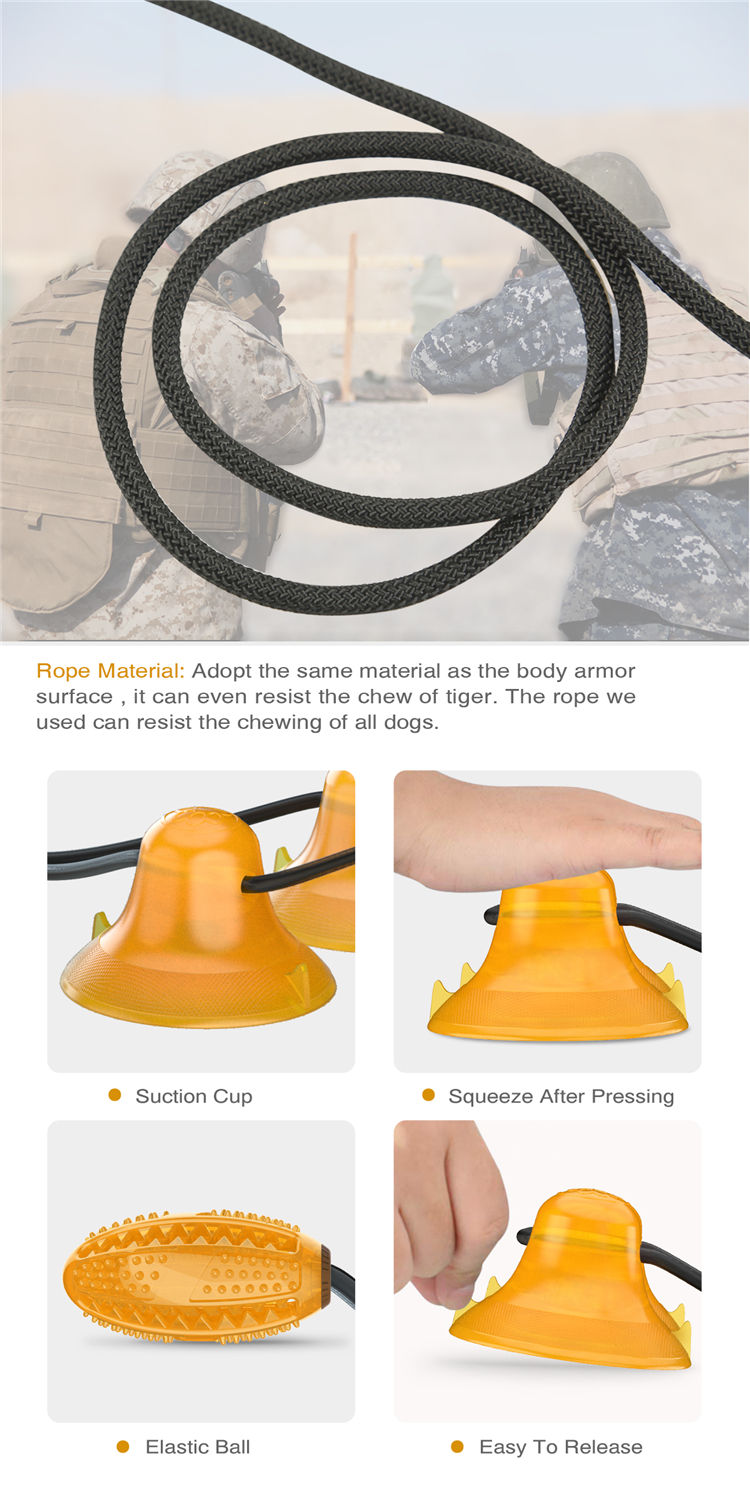 Indestructible Rubber Dog Treat Ball Bite-resistant Double Sucker Chew Toy Dog Pet Toys With 2 Suction Cup Rope