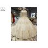 Buy cheap High Neck Ivory Ball Gown Wedding Dress Backless Long Sleeve Gold Beading from wholesalers