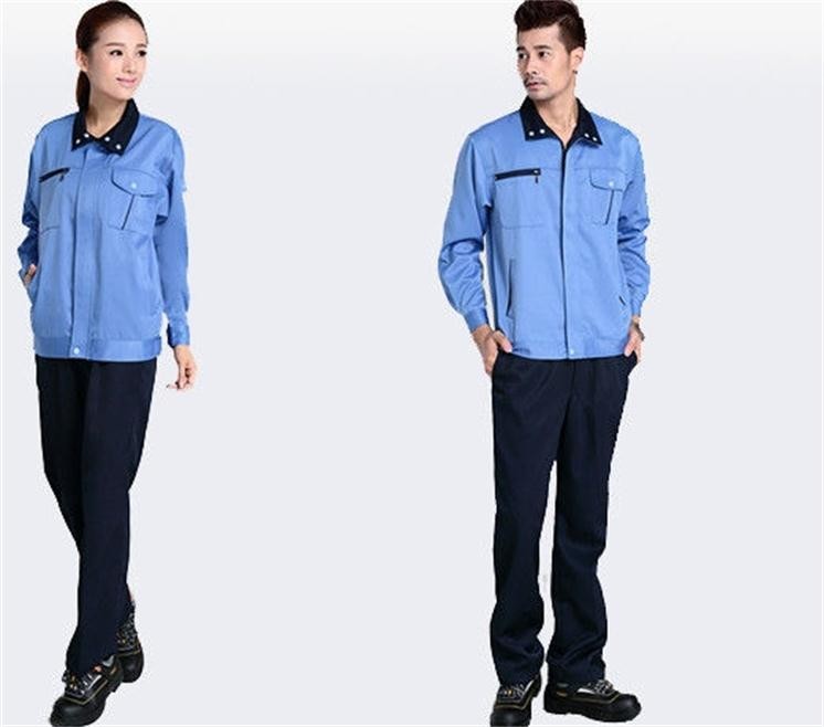 Cotton Polyester Industrial Work Uniforms , Custom Durable Blue Work Uniforms