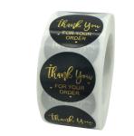 Black Cute Round Adhesive Labels Paper Thank You Tag Sticker