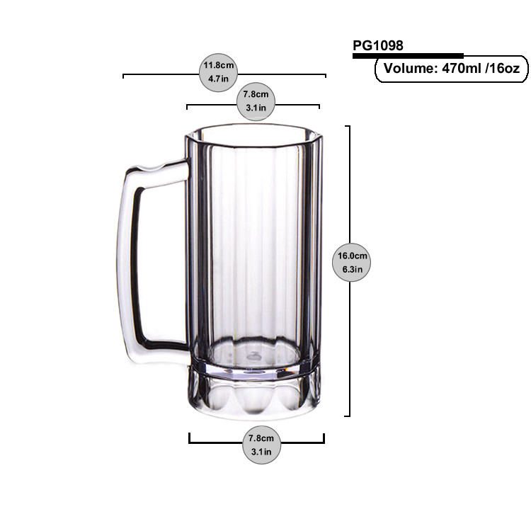 470ml SAN Plastic Beer Glasses 16Oz Customizable Plastic Beer Mug With Handle