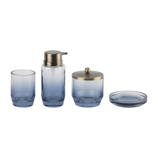 Ombre Blue Glass Bathroom Accessories Set Round Shape Lotion Dispenser Bottle