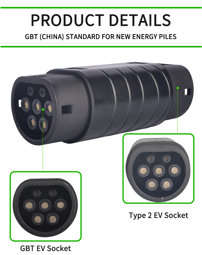 GBT Double Female Ev Charger Adapter Female Type 2 To GBT Ev Adapter AC250V 32A Type2 Mennekes