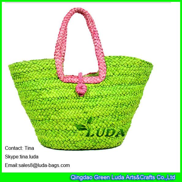 Buy cheap LUDA light green handmade straw beach handbags cornhusk straw beach bags from wholesalers