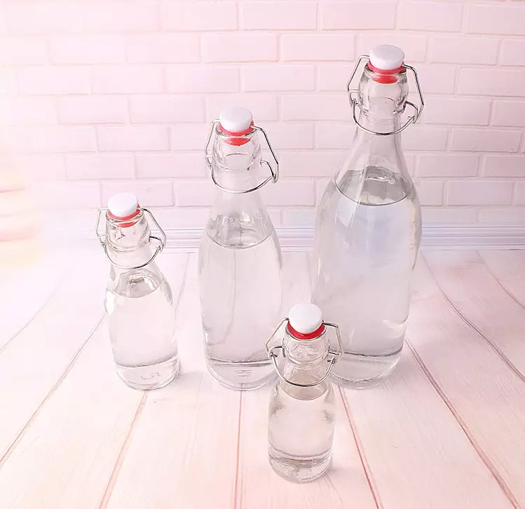 Glass Bottle Sealing Type Cork 150ml 250ml 500ml 1000ml Round Shape Swing Top Wine Whiskey Bottles