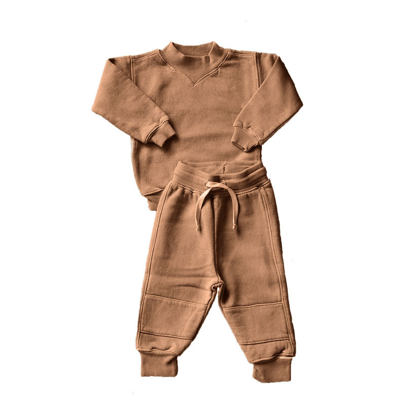 Unisex Kids 300gsm Fleece Cotton Sweatshirt Set Ribbed Neck Pullover Sweater Sweat Pants 2PCS