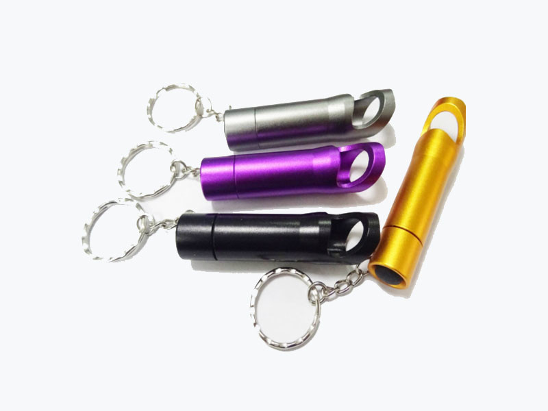 Promotional Personalized Anodized Laser Etch Aluminum Keychain Beer Bottle Opener with Mini LED Flashlight