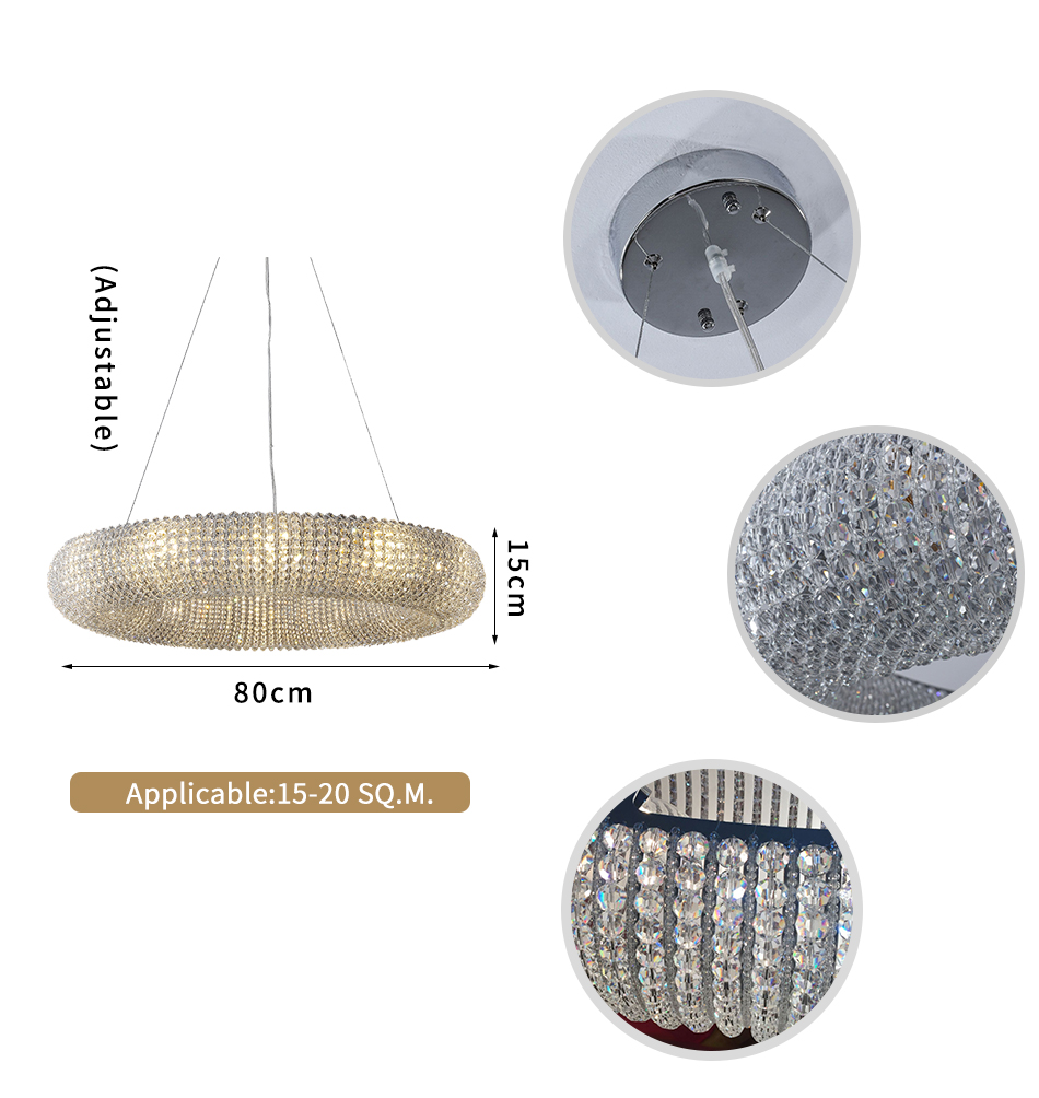 Luxury Circle Crystal Chandelier For Living Room Led Home Decor Lamp large pendant light(WH-CY-190)