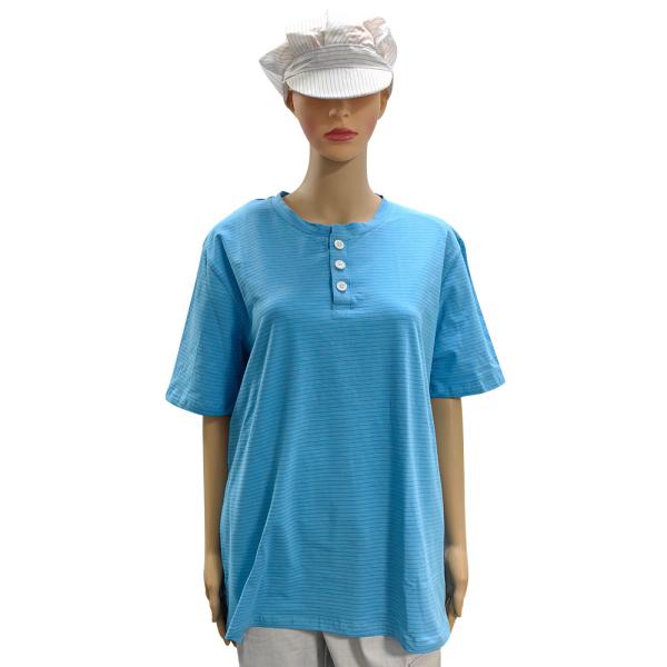 Buy cheap Cleanroom 99% Cotton+1% Carbon Fiber Blue Unisex ESD Anti-static O-neck T-shirt With 3 Buttons from wholesalers