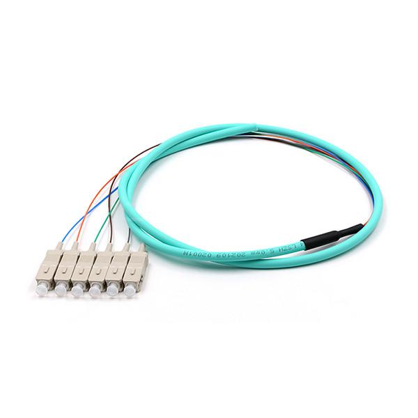 Buy cheap SC UPC 6 Cores PVC Bundle Fan Out Fiber Optic Cable Pigtail Multimode OM3 Aqua Jacket from wholesalers