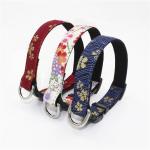 Printed Sakura Suede Substrate Puppy Dog Collar Leash Harness Set With D Rings