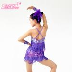 Biketard Confetti Sequin Fringe Dress Kids Purple Latin Dance Costumes