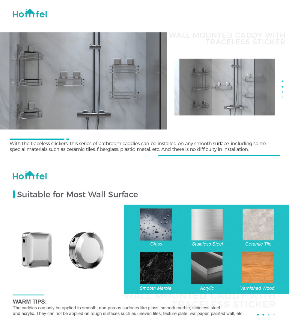 Single Tier Bathroom Shower Caddy Wall Mounted with Suction Cup and Iron Wire Rack
