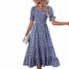Buy cheap Floral Print Dresses Short Puff Sleeve Square Neck Shirred Detail MIDI Women Dresses from wholesalers