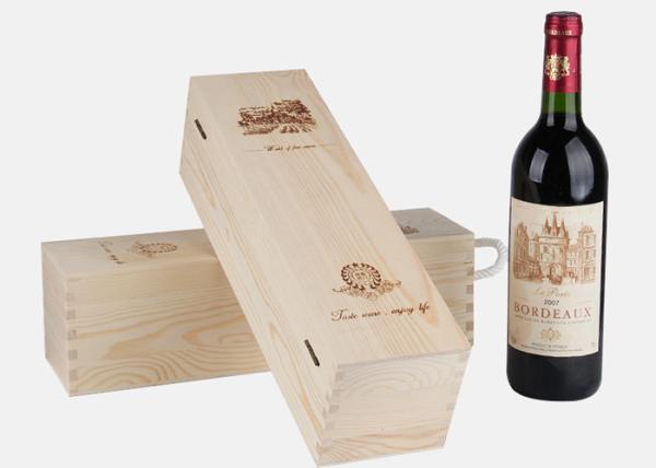 Buy cheap Pine Wood Hinged Lid Personalised Wooden Wine Box Rectangle For 1 Bottle from wholesalers