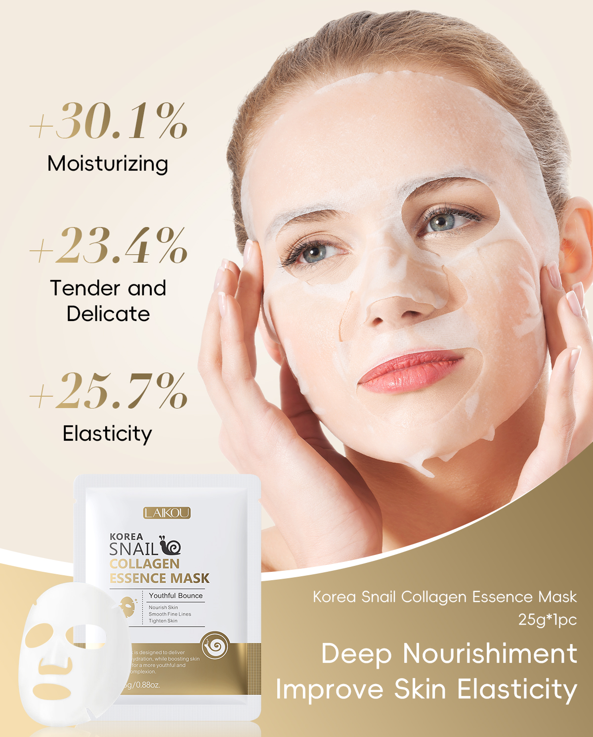 Snail Mucin Face Sheet Mask for Korean Skincare Cosmetics Pore Cleansing & Firming Skin