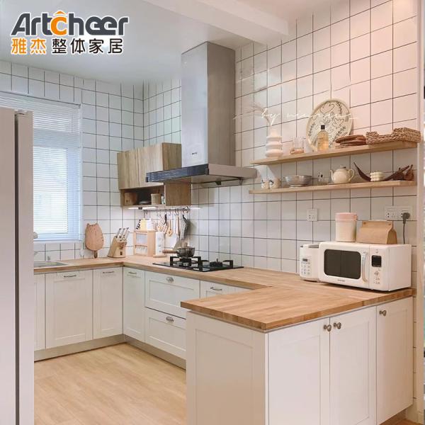E0 Modular Kitchen Cabinets 2022 Solid Wooden Top Trends with Stainless Steel