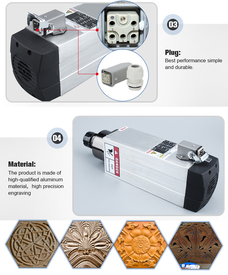 Maximum Torque of 1.59Nm 3.5kw ER20 CNC Router Machine Spindle with Fan Cooling Syste