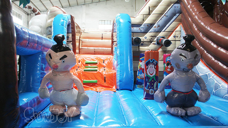 SGS PVC Tarpaulin Pirate Ship Inflatable Water Slide With Pool