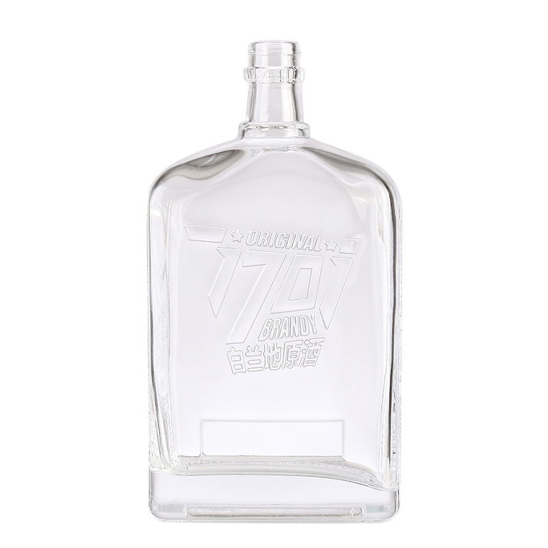 750ml 620g Flint Square Engraved Glass Wine Bottle with Acid Etch Surface Handling