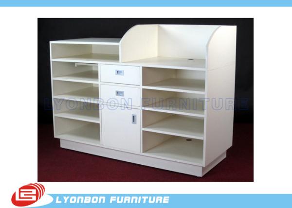 Buy cheap 5 Layers MDF White Shop Cash Counter Desk For Shop Payment , 3 Drawers from wholesalers