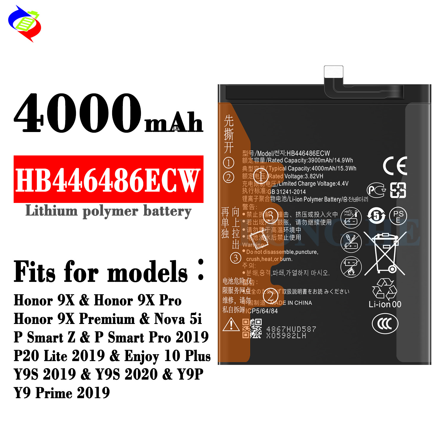 Digital Battery HB446486ECW for Huawei Y9S Honor 20pro 9X 9X Pro 10pro Nova5i 5ipro Enjoy 10plus