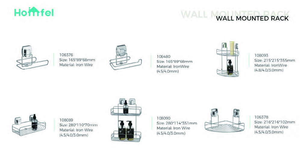 Bathroom Organizer Wall Mounted Suction Cup Iron Wire Rack and Stainless Steel Paper Holder