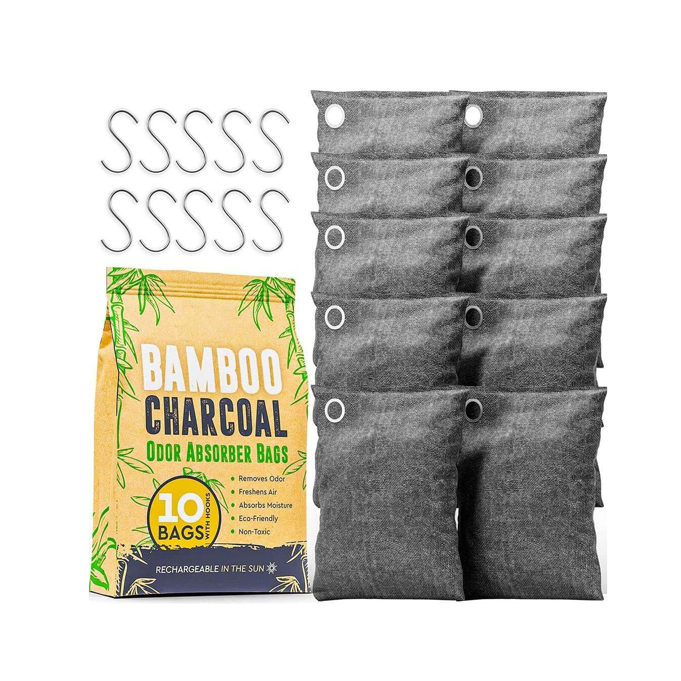 OEM LOGO Activated Bamboo Charcoal Air Purifying Bag Odor Absorber 10x100g with Hooks