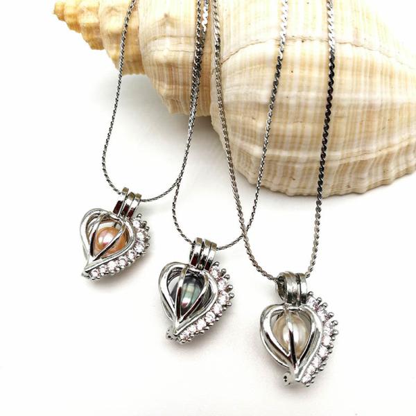 Buy cheap Top Grade Women Pearl Heart Cage Zircon Pendant Necklace for Birthday Gift from wholesalers