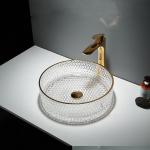 Gold Edge Round Glass Wash Basin 45mm Bathroom Vessel Sink