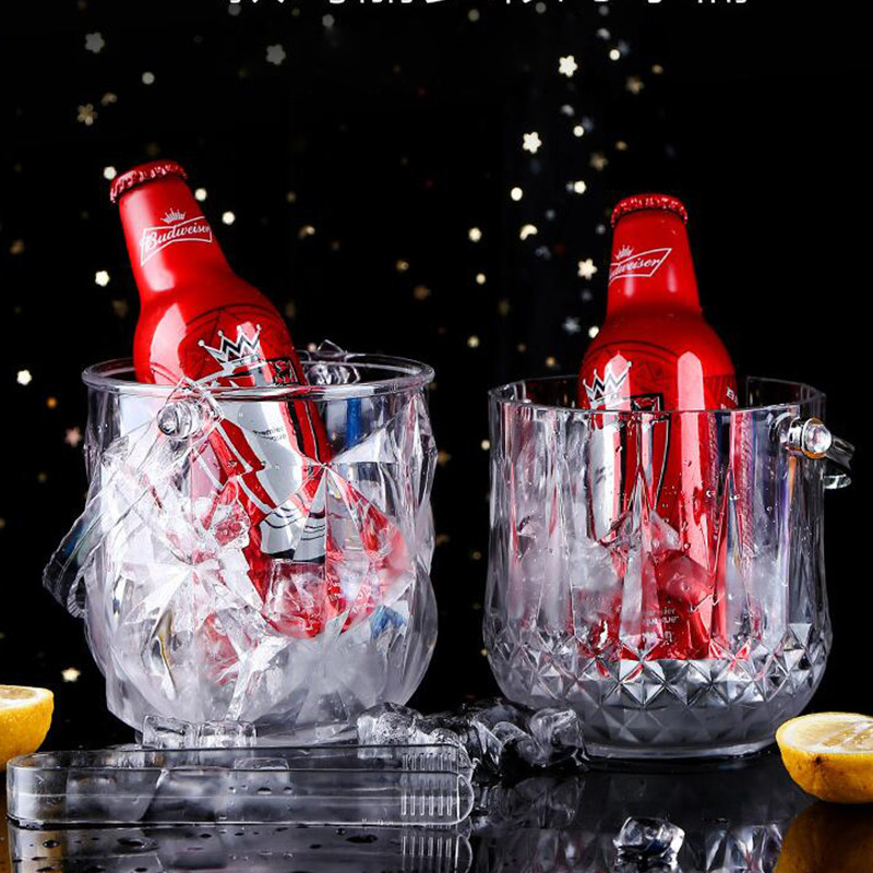 Household Acrylic Champagne Ice Bucket Bar Transparent Diamond Shape Silver Handle