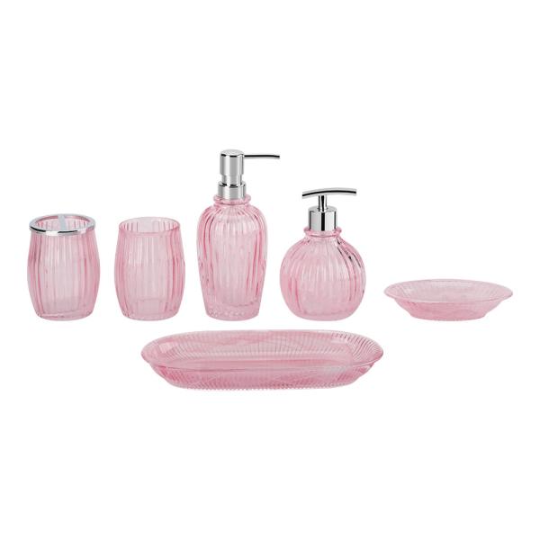 Buy cheap Ribbed Vertical Stripe Glass Bathroom Accessories Set in Pink Color for Luxury Bath and Hotel from wholesalers