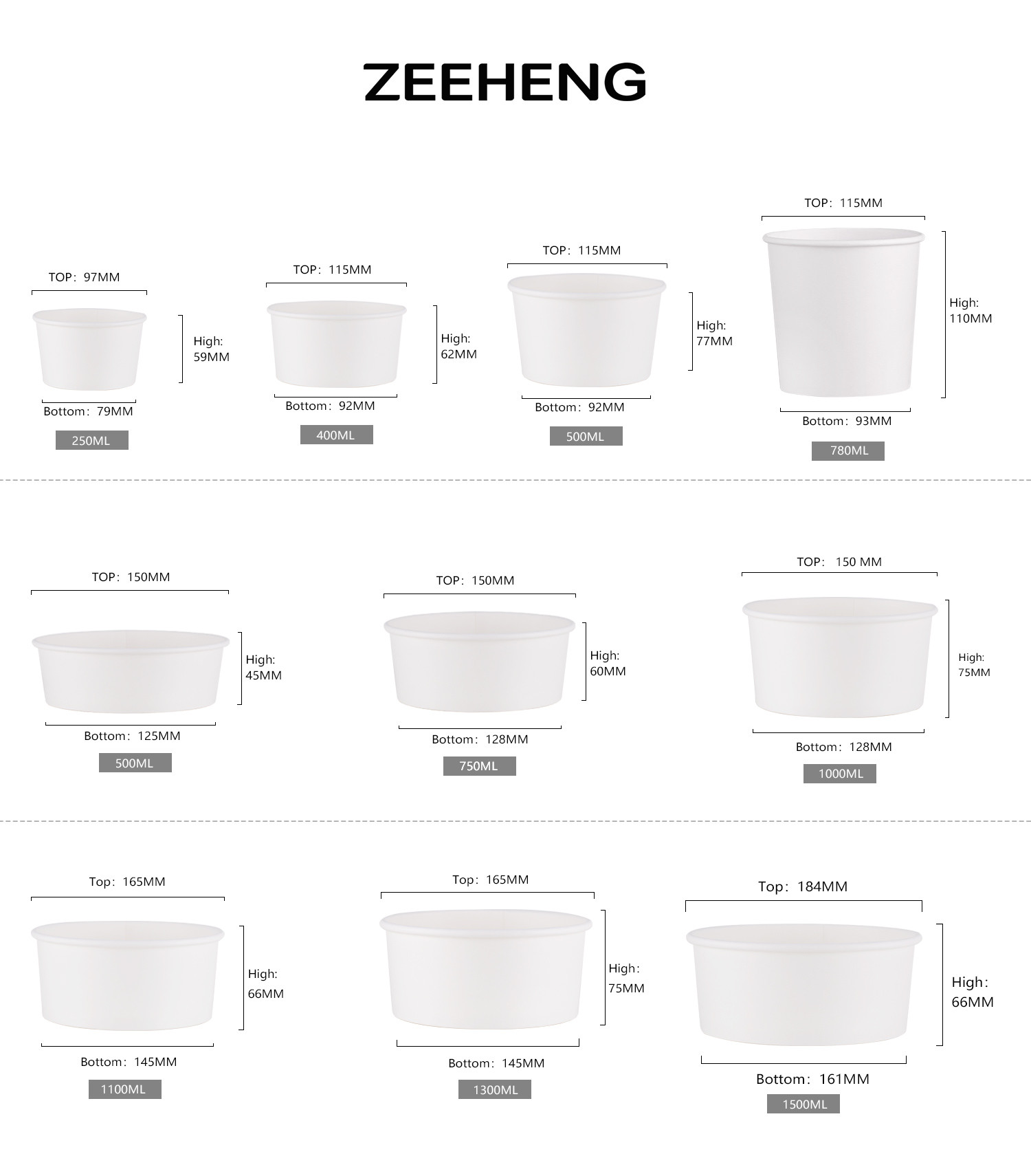16oz - 50oz Food Grade White Paper Salad Bowl With Lid , Durable Kraft Bowls