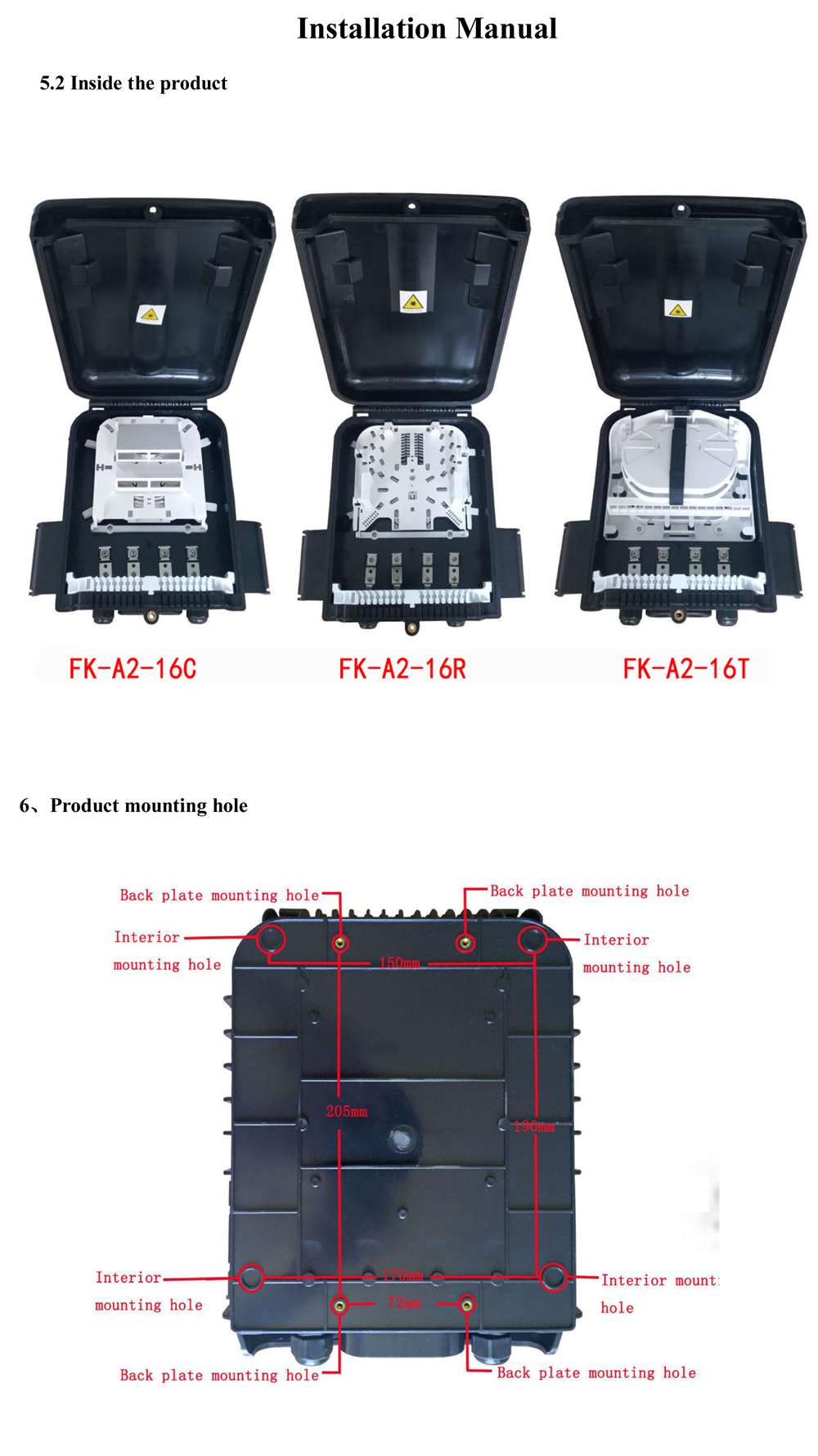 OEM 16 Core Black Horizontal Fiber FTTH Terminal Box For Home