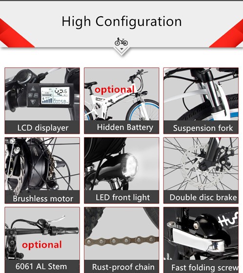 21 Speed Foldable E Bicycle 48V 15AH Lithium Battery With Carbon Steel Frame