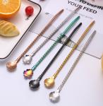 Eco Friendly Metal Spoon Straws , 304 Stainless Steel Drinking Straws