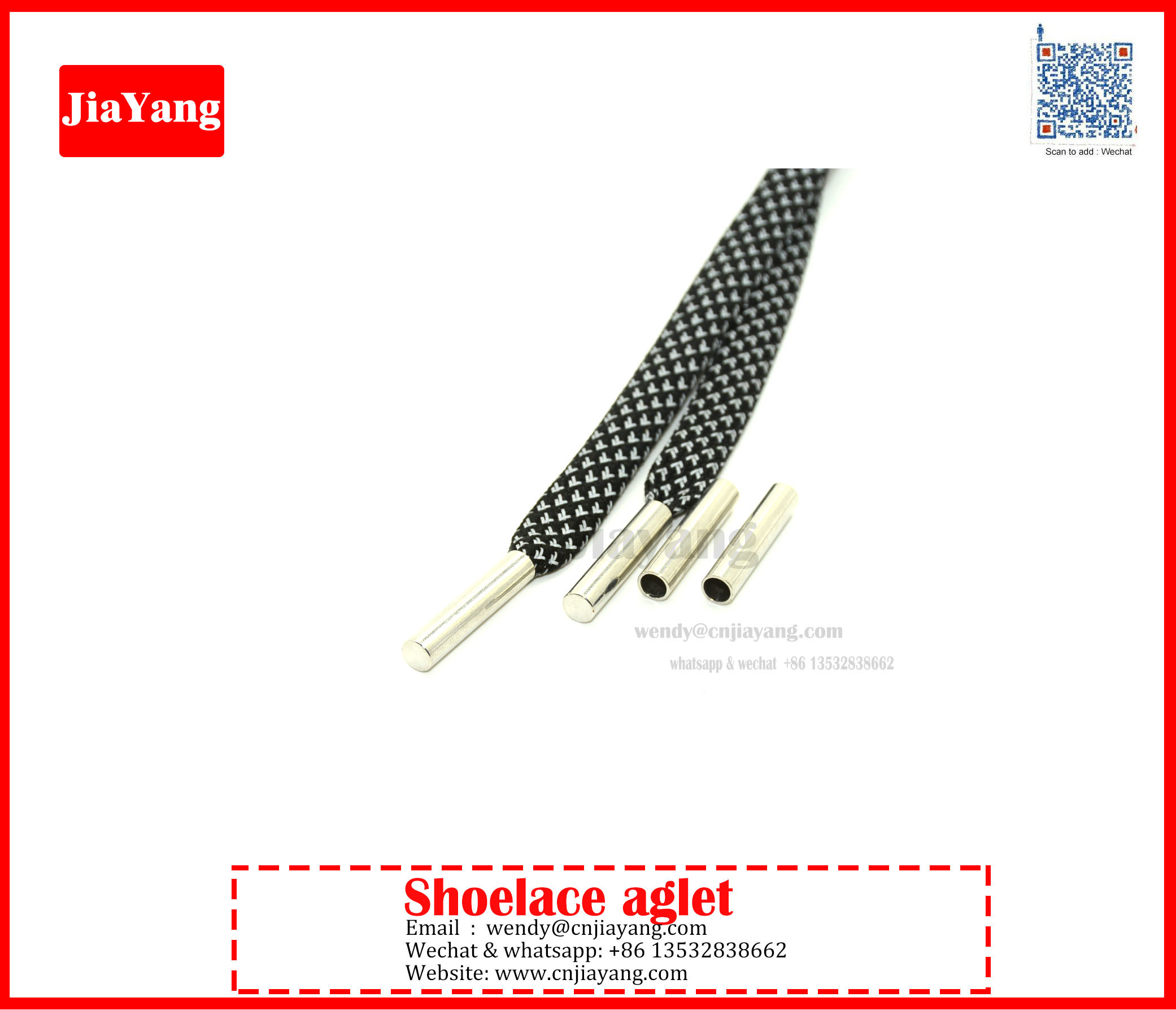 Jiayang nickle black color plated round flat metal aglets tips for shoelaces