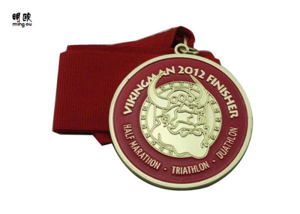 Buy cheap Long Distance Running Champion Custom Award Medals With Red Color Ribbon Lanyard from wholesalers