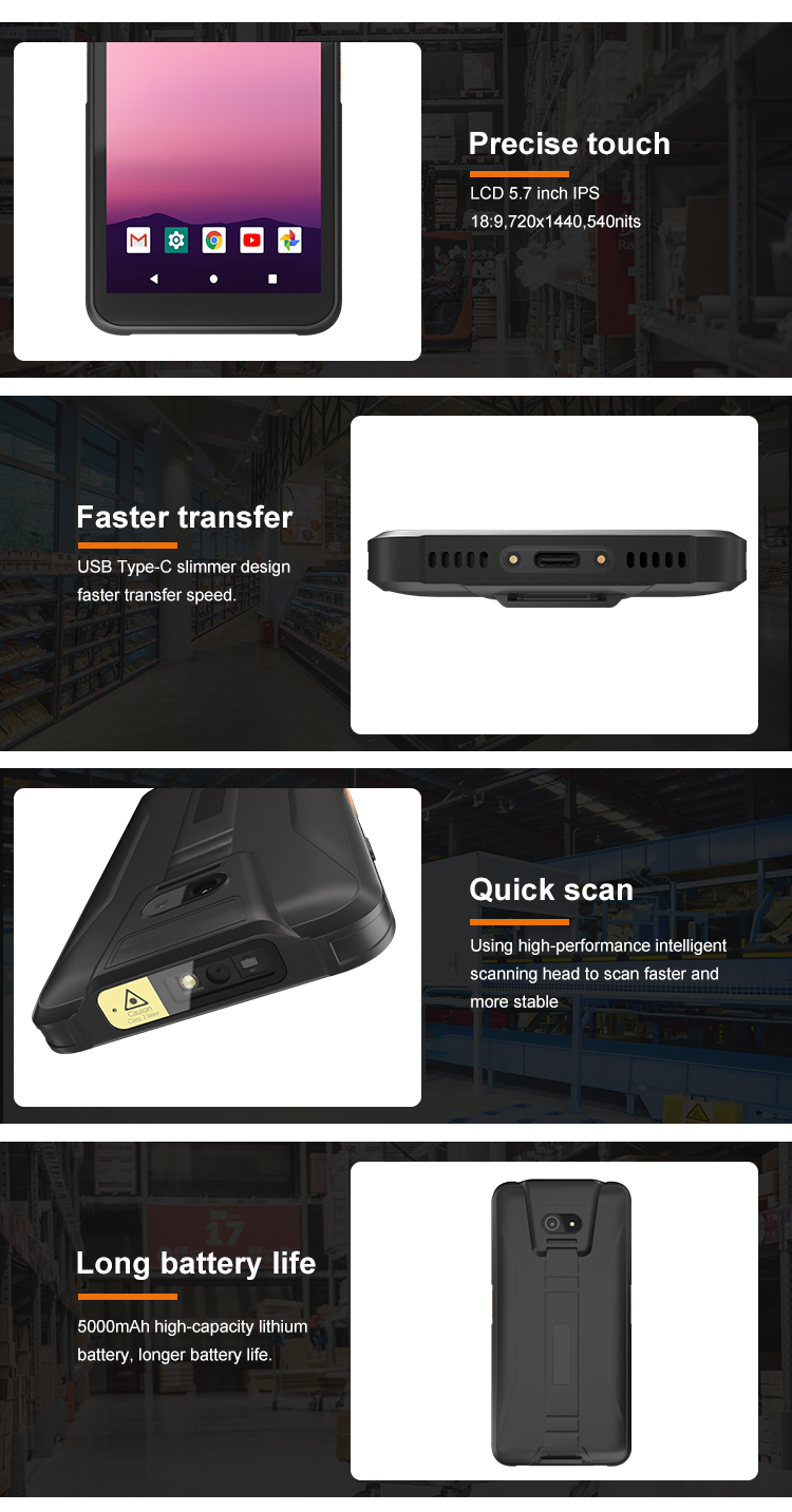 Handheld Industrial Scanner 5000mAh Battery 12 Hours Life Built-in NFC Android 4G PDA