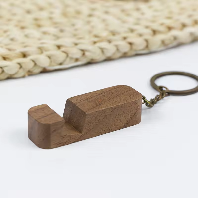 Walnut Wood Keychain Phone Holder Multifunctional Key Ring Gift